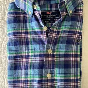 Vineyard Vines Blue Plaid Button down Whale Shirt Sz 16b